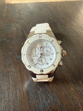 Michele White Silicone Tahitian Chronograph with Red Crown Accent